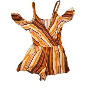 Colorful Romper w/ Off The Shoulder Detail and Pockets**